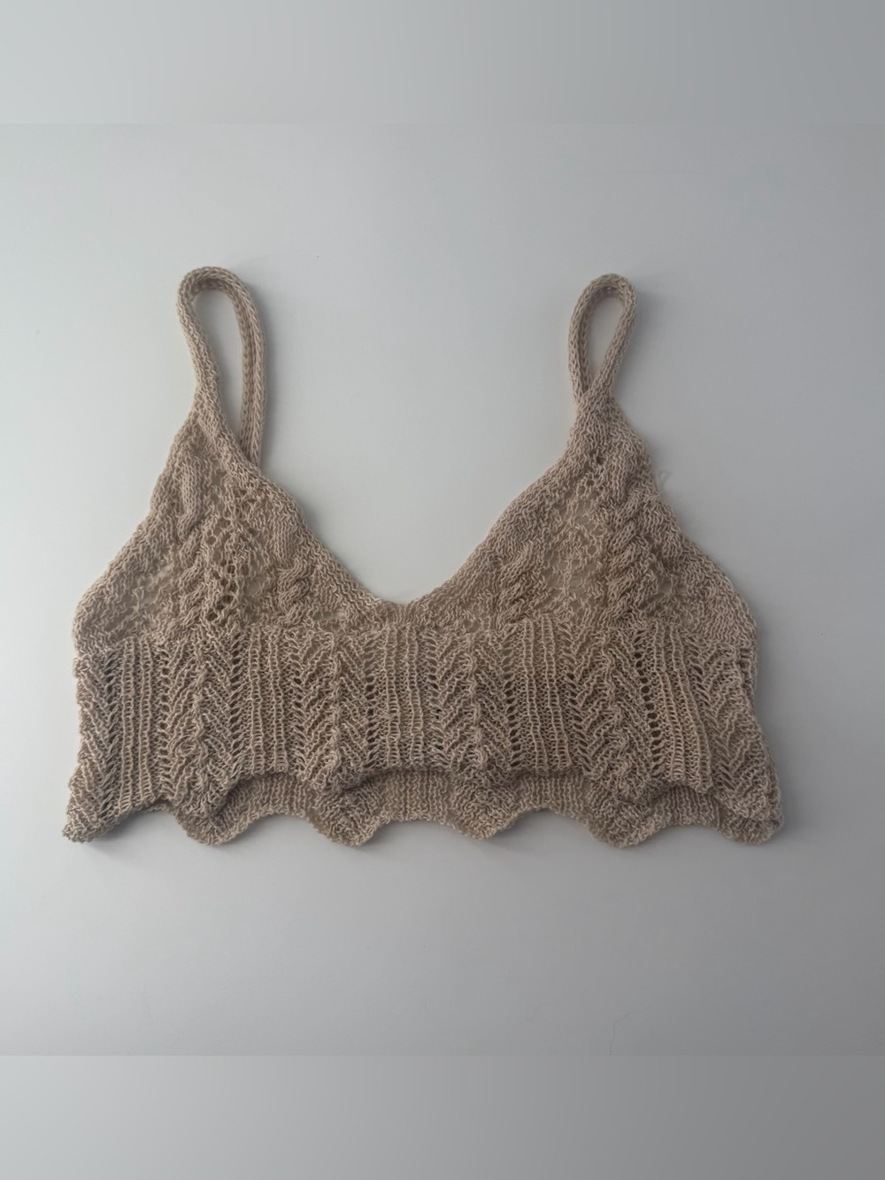 SNDYS Knit Bralette Top Beige Cream Boho Resortwear Festjval Summer Size Medium